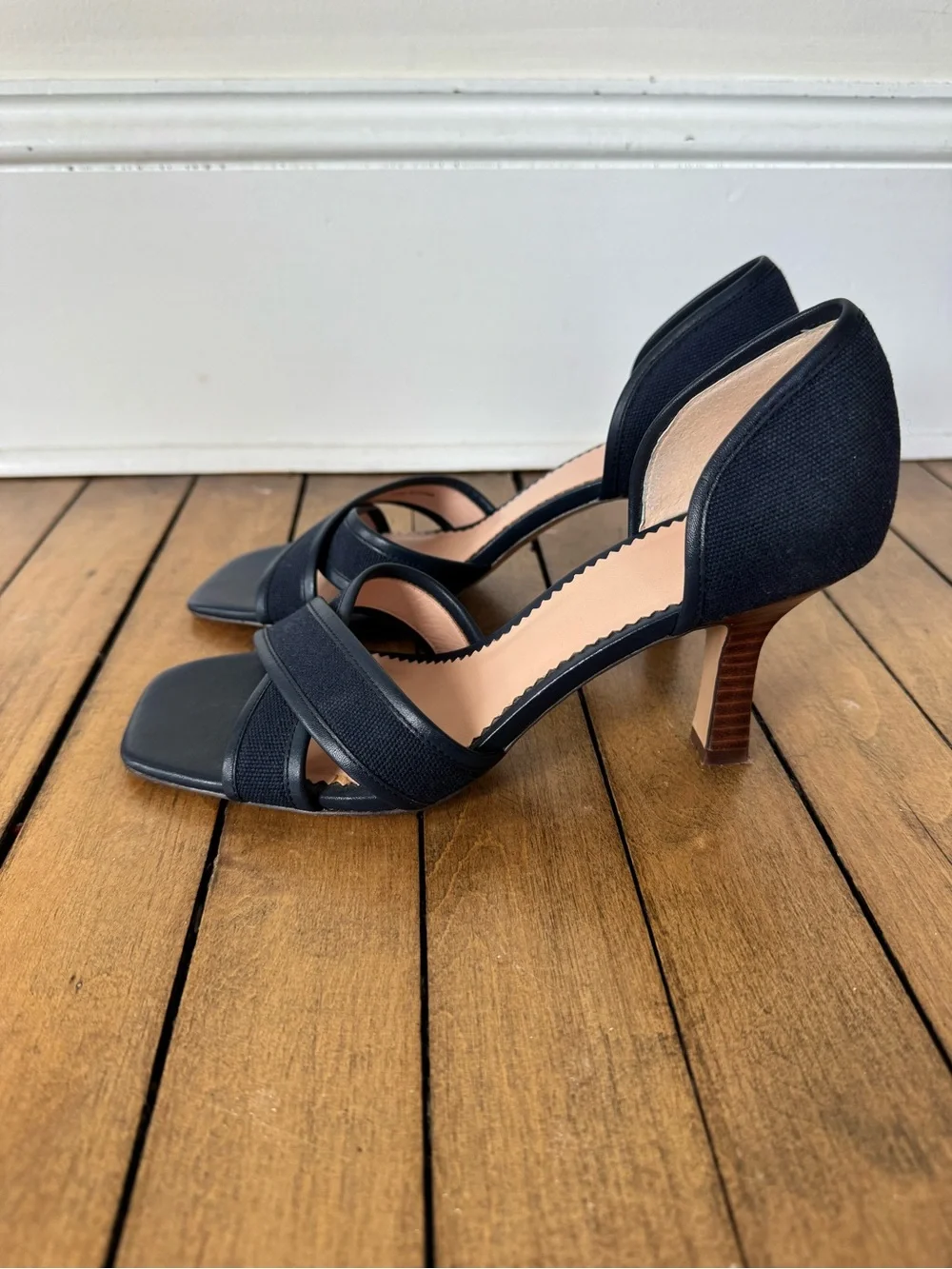 J. Crew Navy Canvas cross-strap midheel sandals Heels 7
